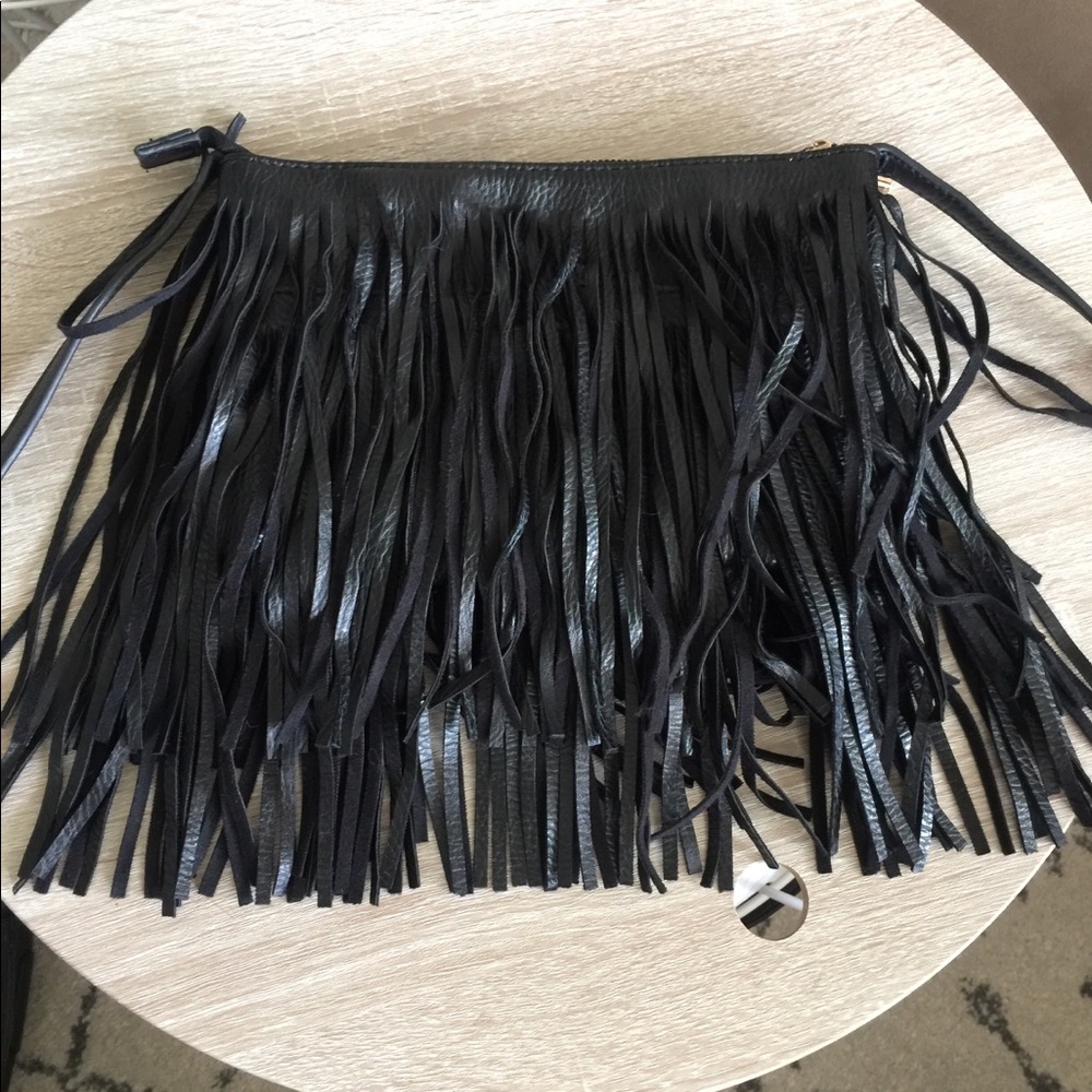 Black fringed crossbody